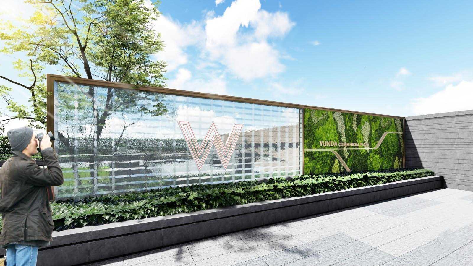 现代垂直绿化玻璃景墙商业logo景墙su模型