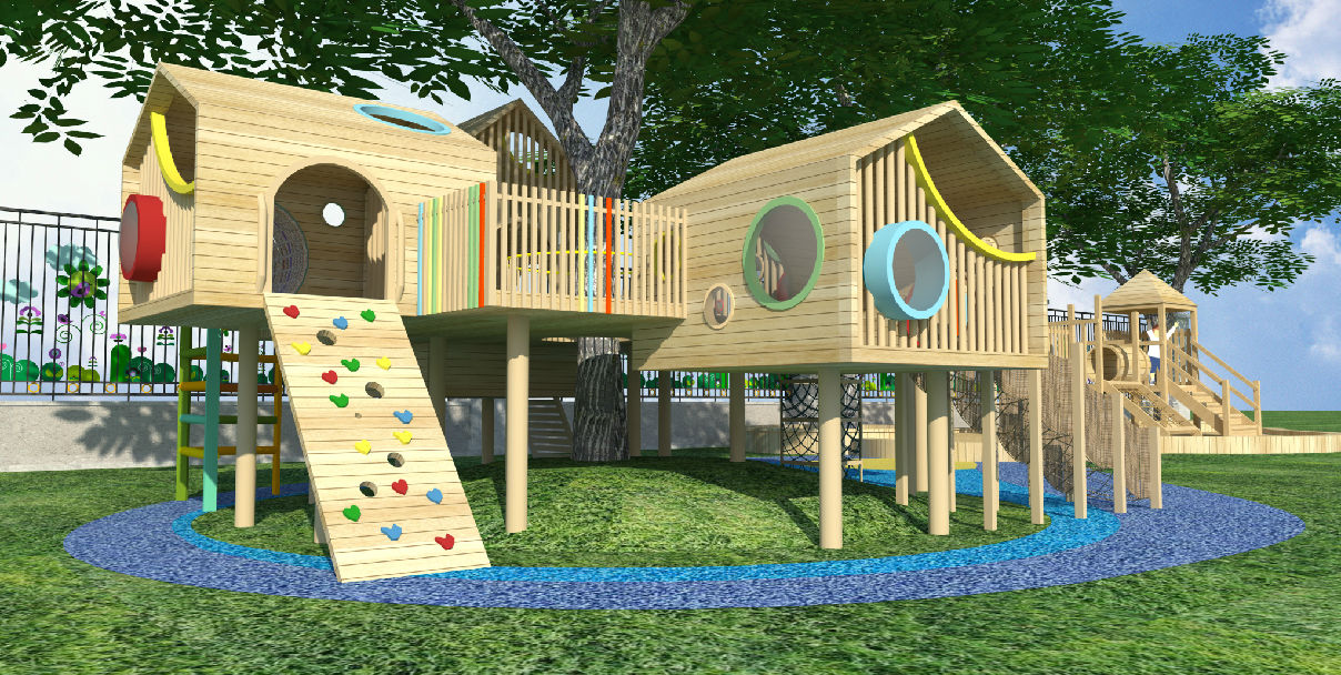 儿童游乐场 儿童活动区 幼儿园户外景观 树屋 滑梯 原创su模型