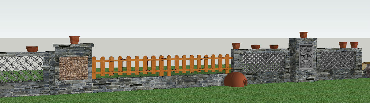 青砖墙 矮墙 农村围墙 乡土墙 栅栏围墙 木年轮 石磨