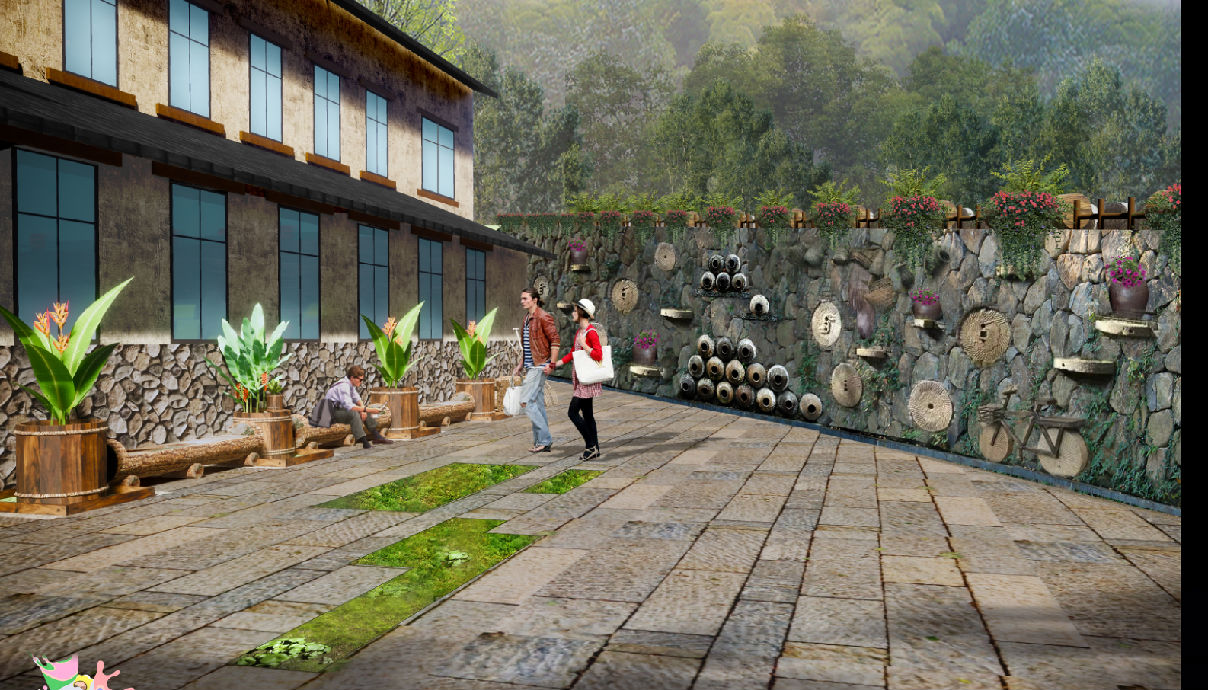 下姜村民宿庭院乡村文化酒店花园su模型 庭院景观su模型