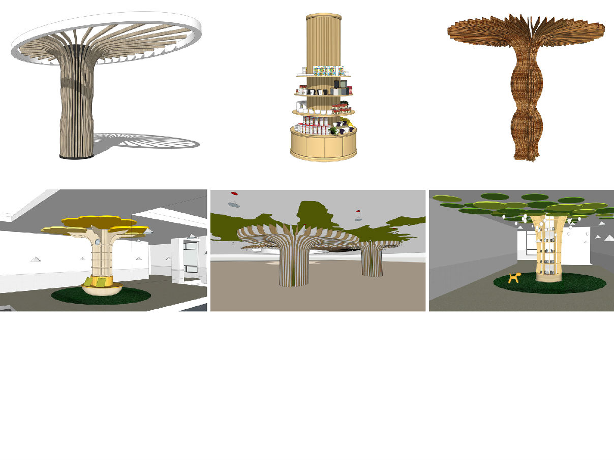 北欧包柱 装饰柱 造型树 书架 置物架 造型柱子su模型 柱子su模型