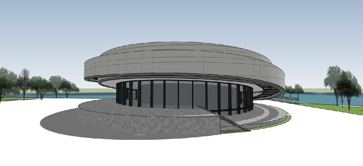 现代亲水临水湖展览馆室博物馆弧形圆形建筑su模型