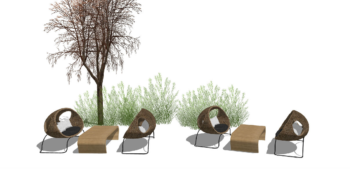 餐厅户外沙发 桌椅组合 半圆沙发 椭圆沙发 树木su模型 公共座椅su