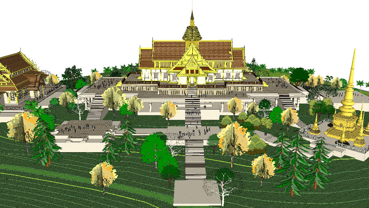 东南亚泰式寺庙庙宇鼓楼佛教寺院佛塔古建筑su模型