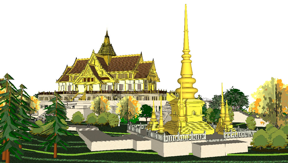 东南亚泰式寺庙庙宇鼓楼佛教寺院佛塔古建筑su模型