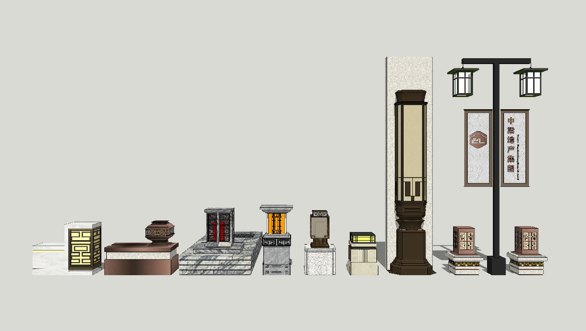 新中式景观灯庭院灯地灯高杆灯落地灯共45款su模型