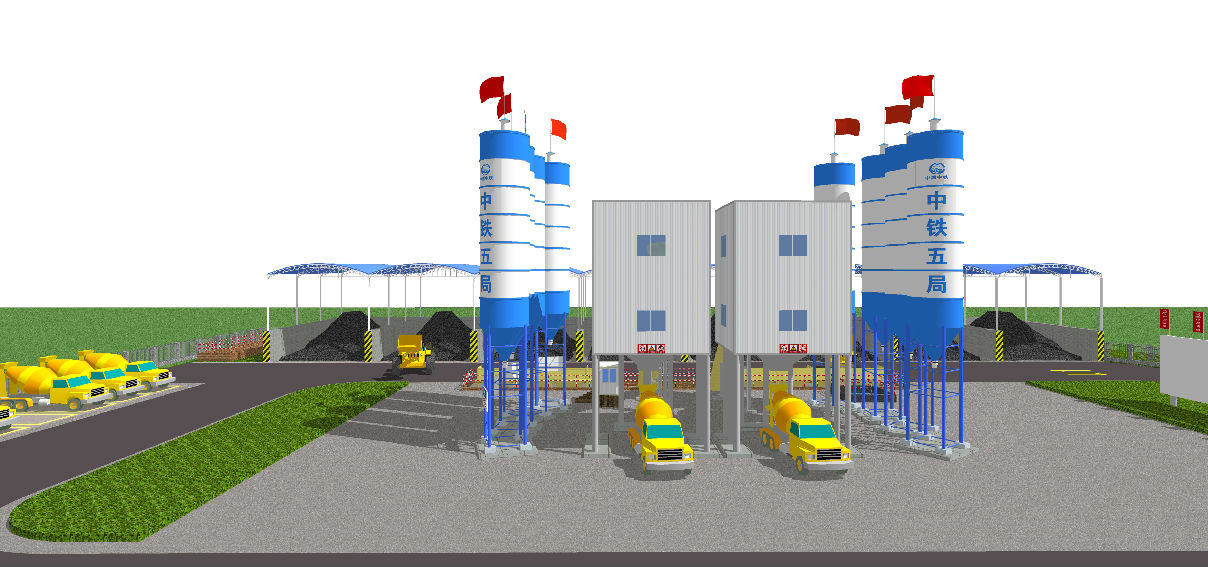 混泥土搅拌站工业厂区水泥搅拌站厂房中铁五局su模型