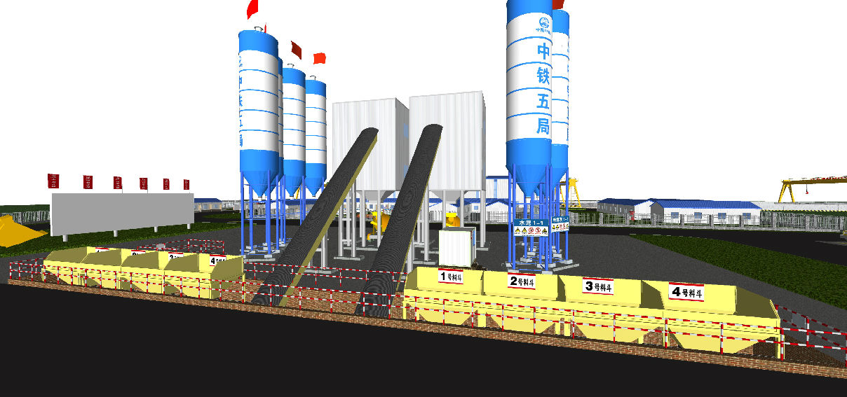 混泥土搅拌站工业厂区水泥搅拌站厂房中铁五局su模型