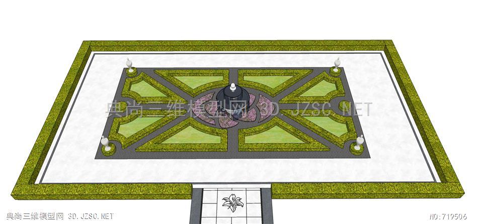 模纹花坛花钵欧式叠水水池水景su模型