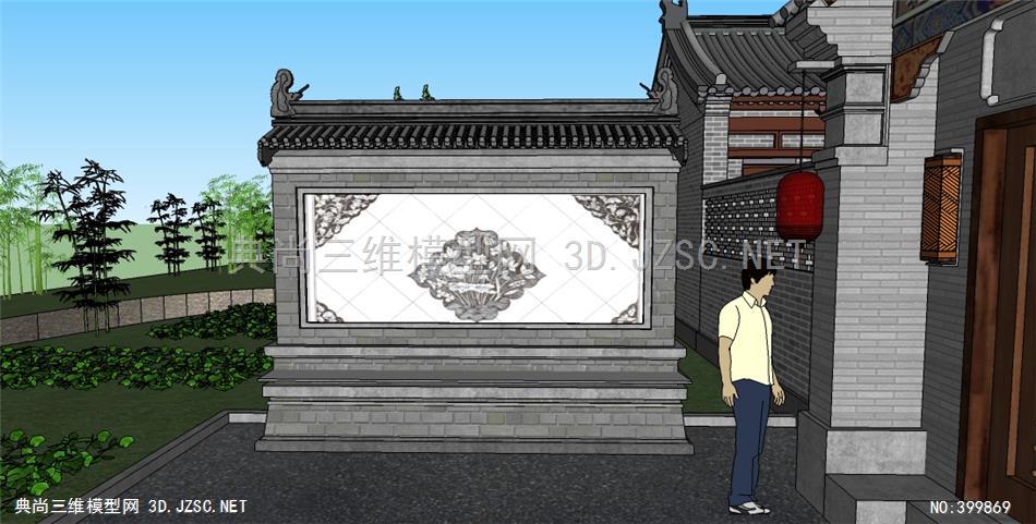 乡村农村民居古建筑房子四合院景墙影壁墙大门围墙-3d