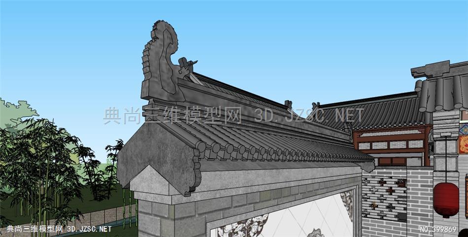 乡村农村民居古建筑房子四合院景墙影壁墙大门围墙-3d.720kusu模型