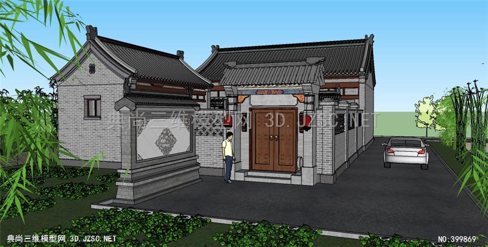 乡村农村民居古建筑房子四合院景墙影壁墙大门围墙-3d