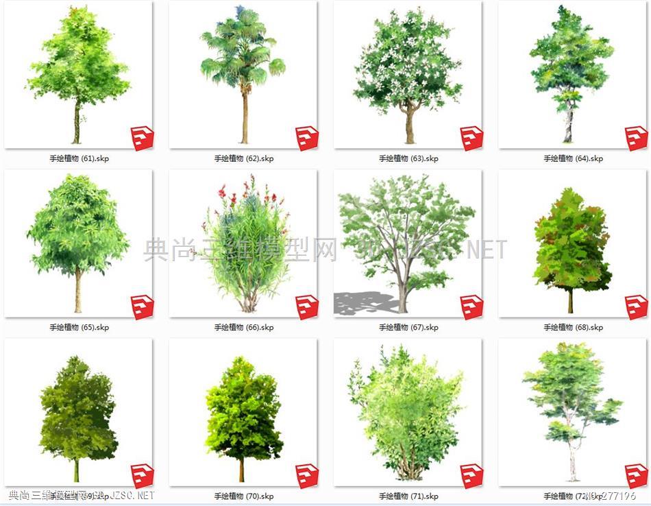 zw08乔木手绘乔木134个-植物合集植物打包