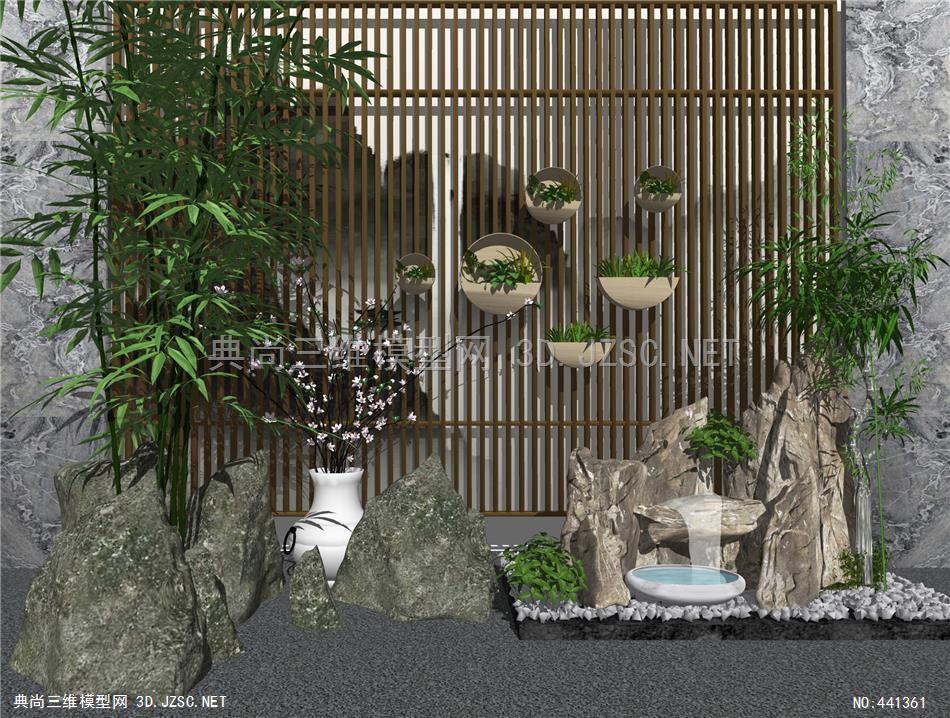 原创新中式假山竹子园艺小品su模型 景观小品su模型