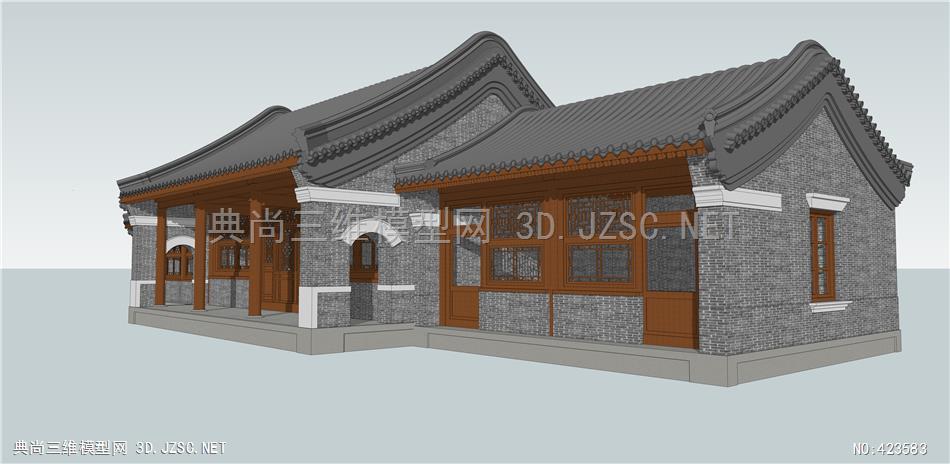 精品古建清代北方古民居卷棚硬山式精细模型001su模型