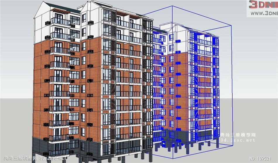 三维模型su建筑实体精模sketchup58多层住宅廉租房系列su模型