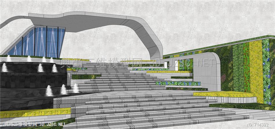 现代风格景观小品垂直绿化樯涌泉梯步楼梯su模型