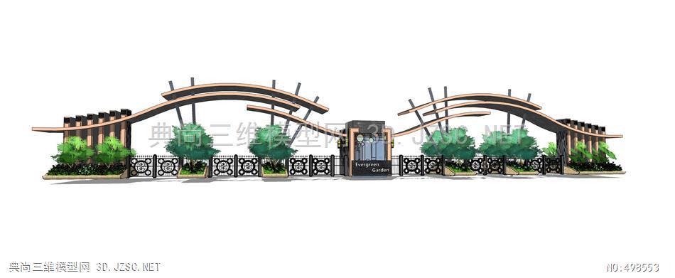 全部素材 园林景观小品 建筑景观小品 大门  大门su模型学校大门厂区