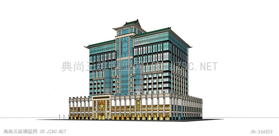 仿古中式高层商业办公楼 典尚三维模型网