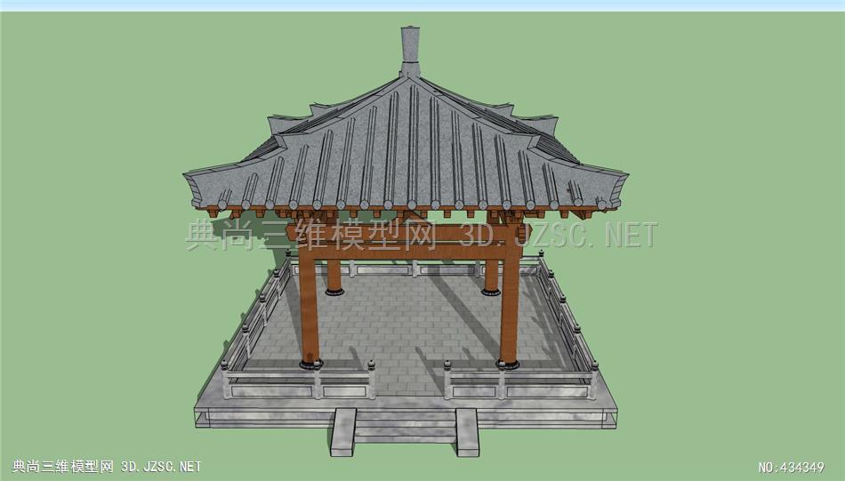 (精品)古建汉代风格亭子精细模型001su模型 古建筑su模型