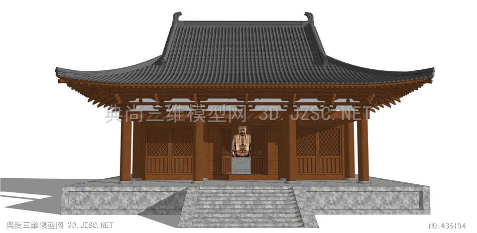 (精品)古建唐代寺庙大殿歇山式屋顶精细模型003su模型 古建筑su模型