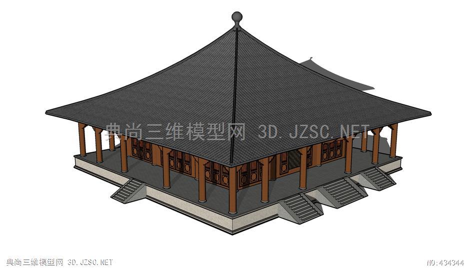 (精品)古建清代宫殿攒尖顶精细模型001su模型 古建筑