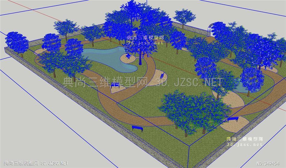 广场滨水公园sketchup模型75小游园 skp模型下载 草图大师模型