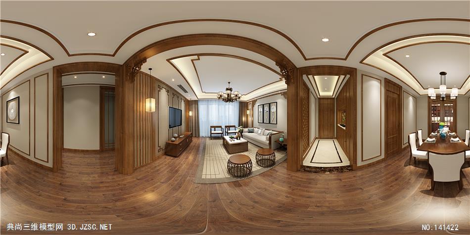客餐厅新中式风格d30720全景效果图模型-3dmax室内模型