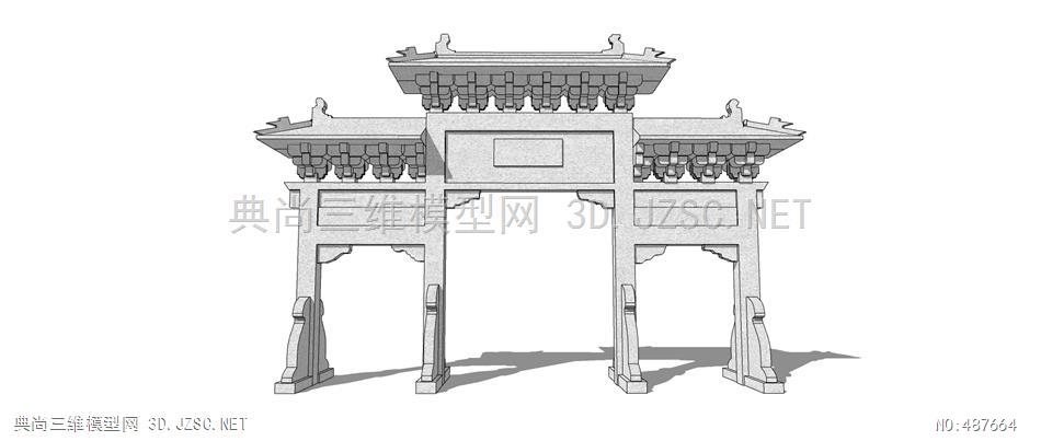 中式牌坊大门,牌楼,门楼s(78)su模型 古建大门su模型