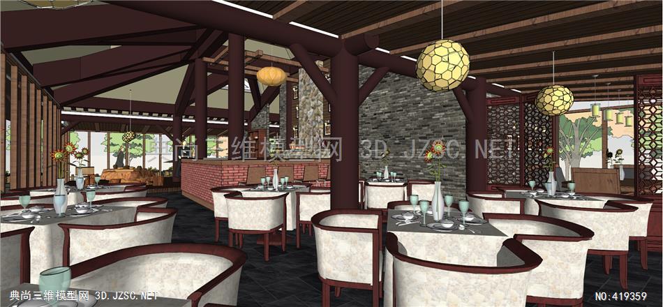 (精品)古建超精细仿古茶餐厅模型001su模型 古建筑su