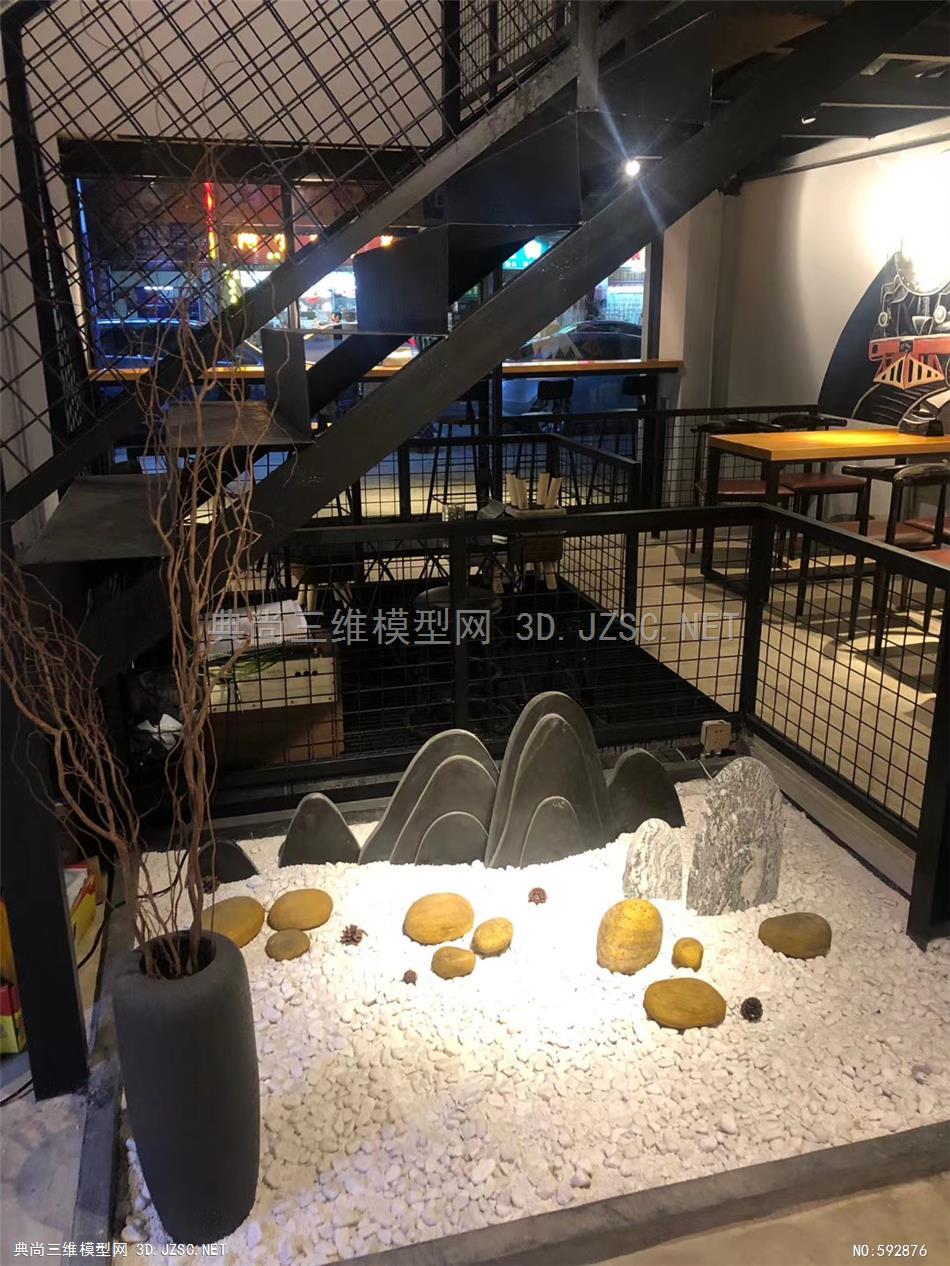 原创-工业风奶茶店吧台旱景麻将房包间家具灯具齐全su