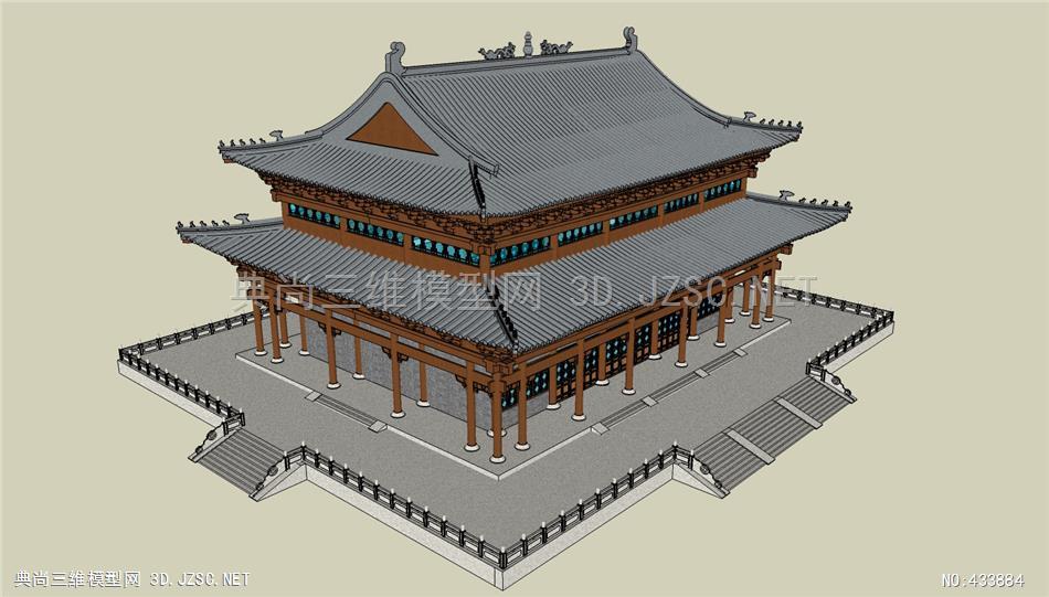 精品古建明代寺庙大殿模型005su模型