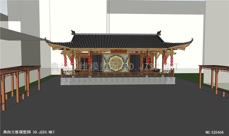 木结构传统戏台,乡村民俗舞台su模型