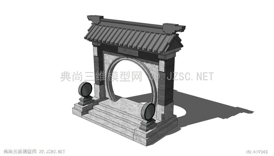 精品古建仿古苏式大门002su模型