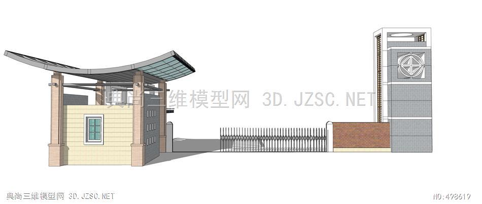 学校大门厂区入口门卫大门s(75)su模型 大门su模型