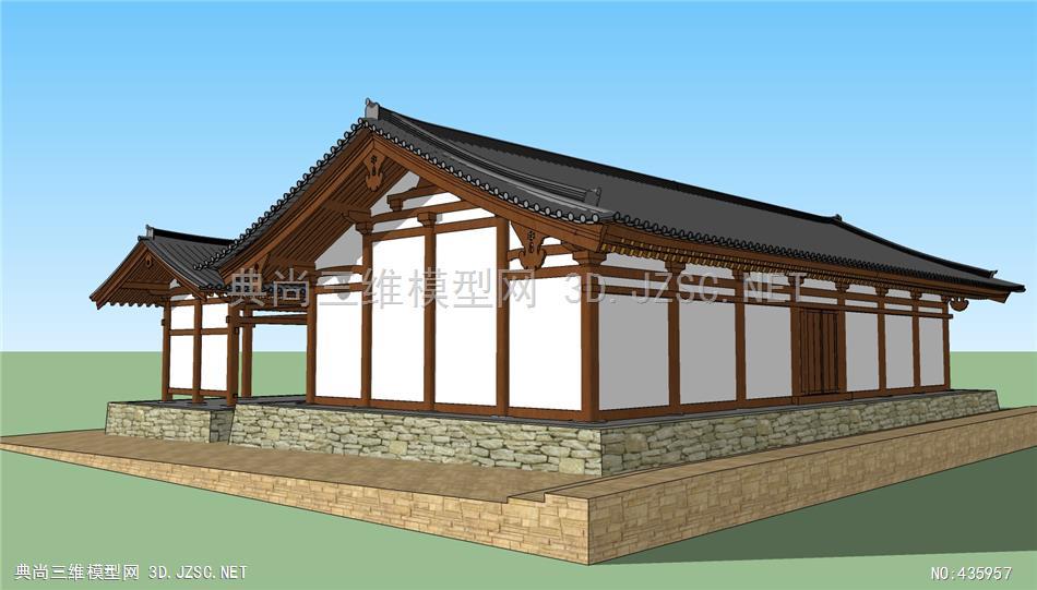 (精品)古建唐代民居歇山式精细模型008su模型 古建筑