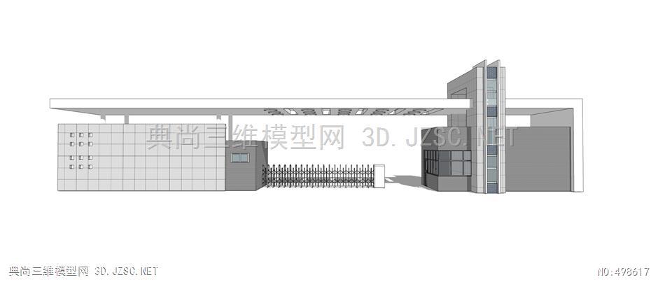 学校大门厂区入口门卫大门s(70)su模型 大门su模型