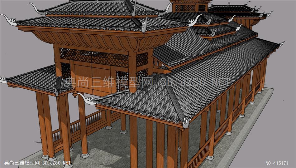 (精品)古建精细木结构侗族传统风雨桥001su模型