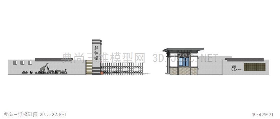 动物园大门厂区入口门卫大门s(52)su模型 大门su模型