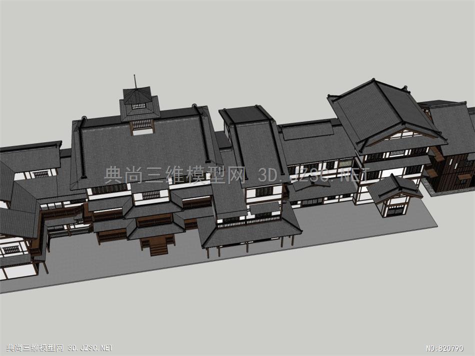 工程图 建筑 钢笔画 剧院 博物馆 礼堂日式风格古建筑群SU模型 SU建筑三维模型SU模型