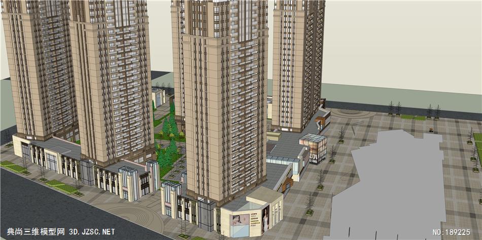 三维模型su建筑实体模型sketchup古典风格高层小区su模型