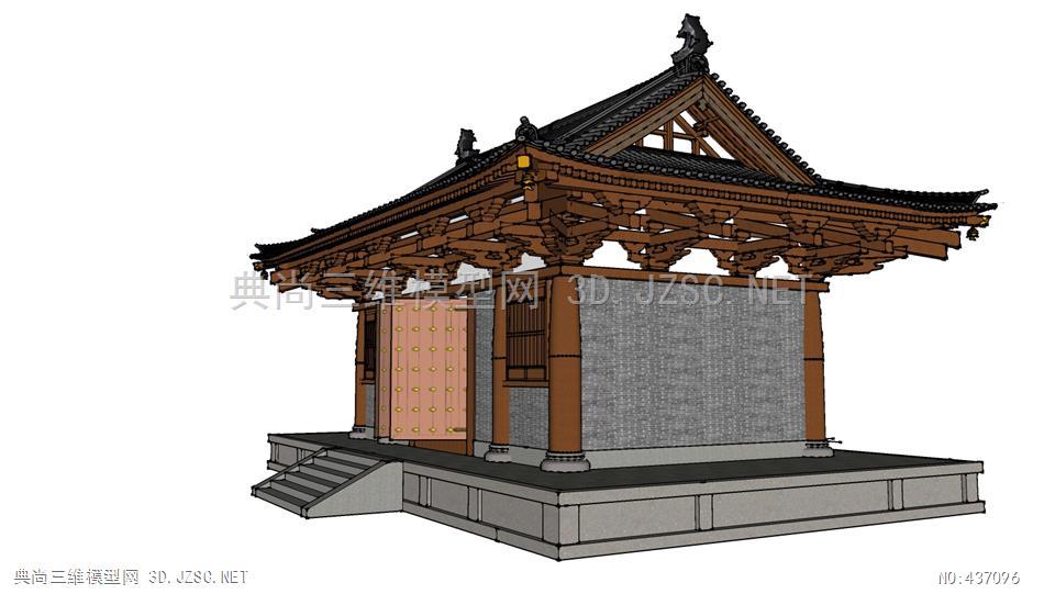 (精品)古建唐代寺庙前殿精细模型001su模型 古建筑su