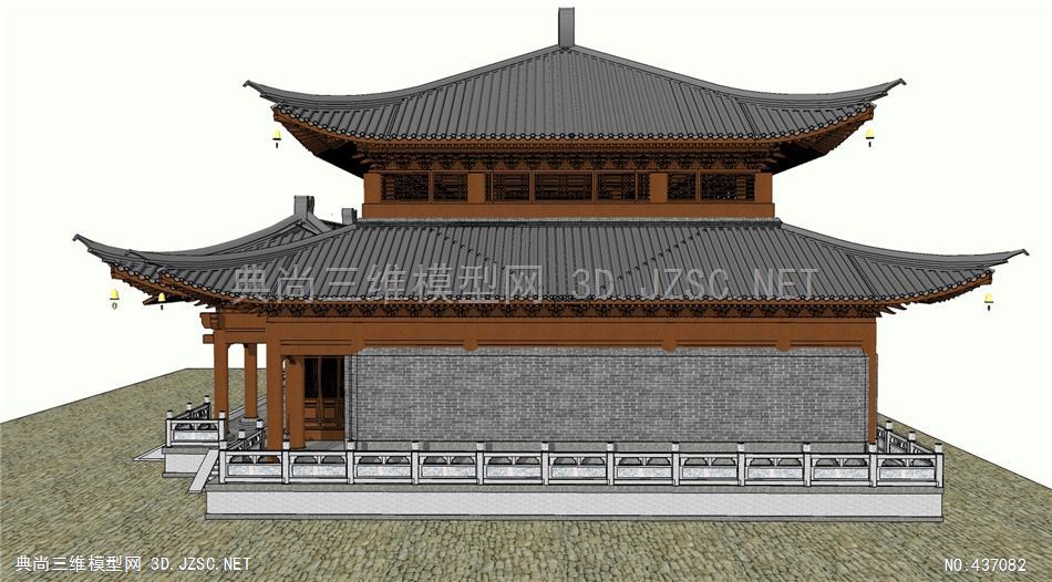 精品古建宋代寺庙庑殿顶带抱厦二层大雄宝殿精细模型001su模型