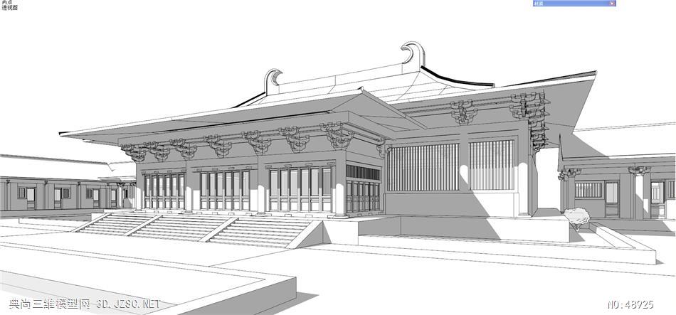 汉唐风古建寺庙建筑宗教 su模型 3dsu模型 寺庙宗教su模型