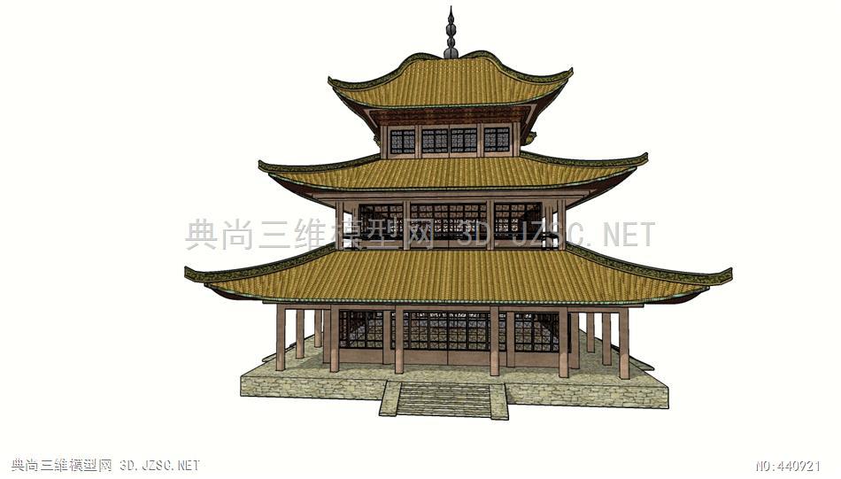 (精品)古建清代盔顶楼阁001su模型 古建筑su模型