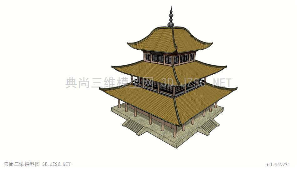 (精品)古建清代盔顶楼阁001su模型 古建筑su模型