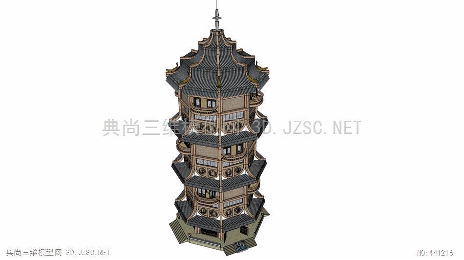 精品古建少数民族风格砖木结构塔001su模型