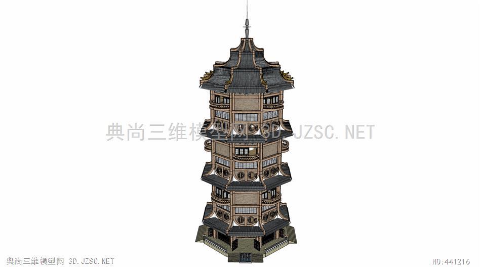 精品古建少数民族风格砖木结构塔001su模型