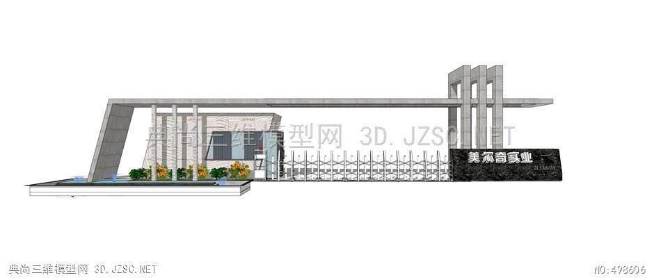 学校大门厂区入口门卫大门s(57)su模型