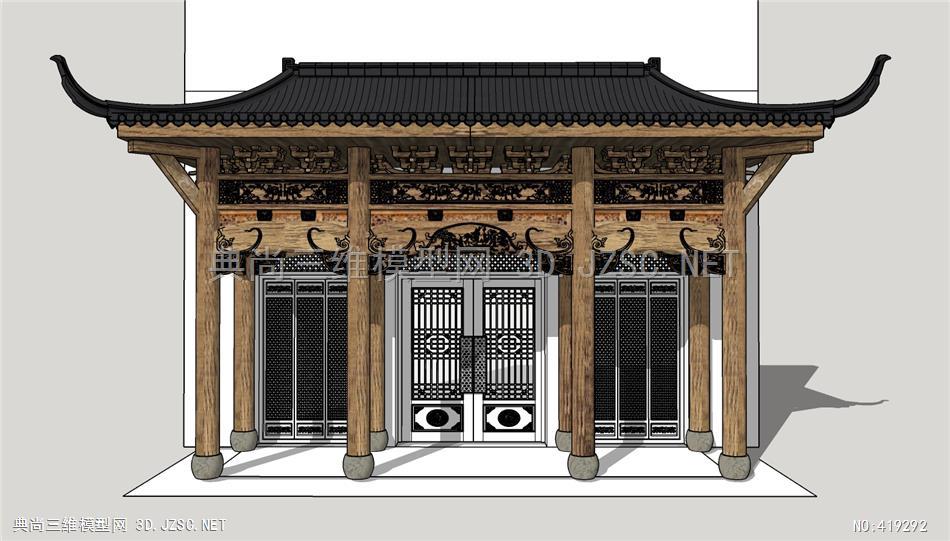 (精品)古建徽派门楼001su模型 古建筑su模型